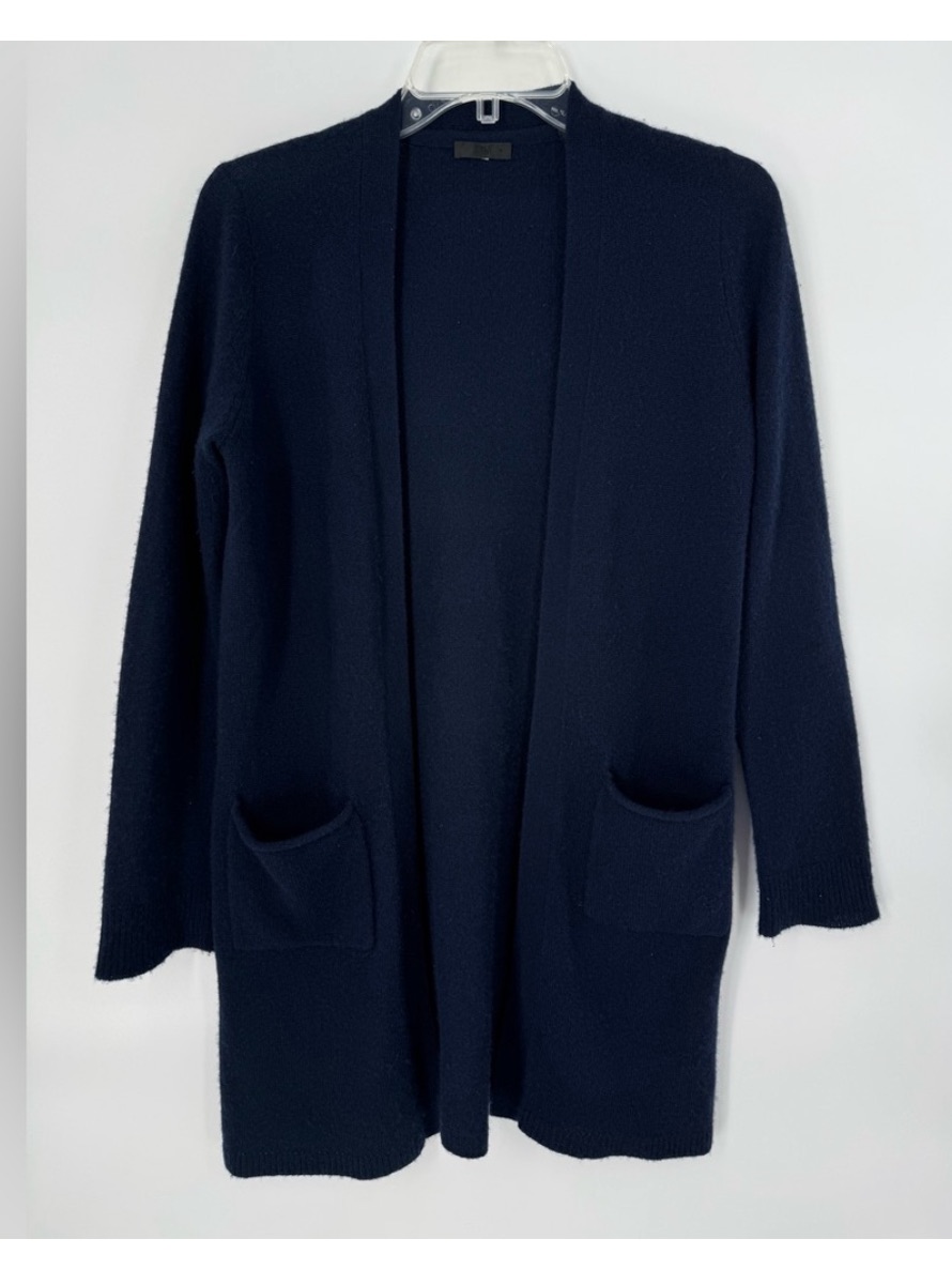 Atm Cashmere Cardigan Duster Sweater Front Pockets Midnight Navy Black Medium